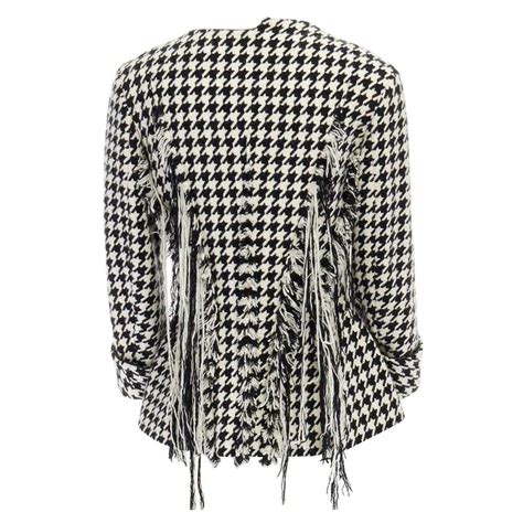 Jacket with Fringed Scarf Wool and Angora with Houndstooth 